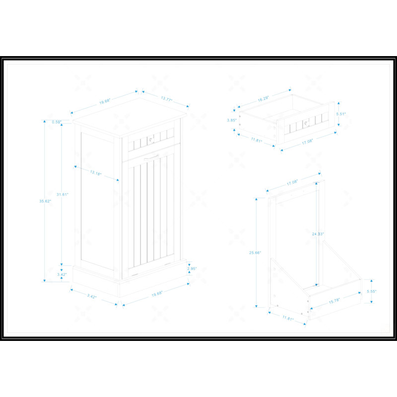 Armoire à ordures inclinable avec un tiroir et un compartiment, White