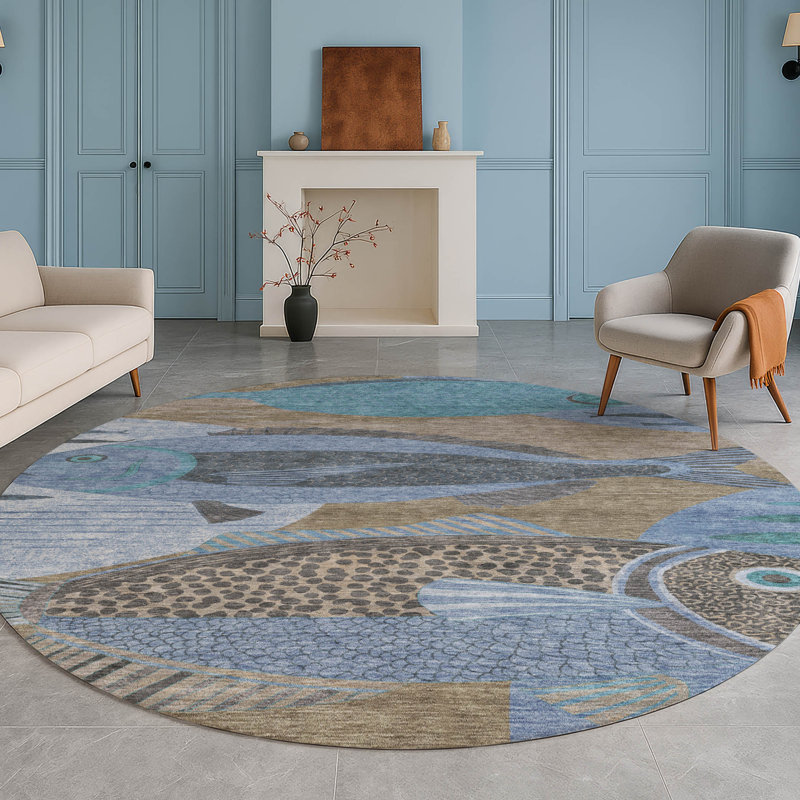 Tapis côtier intérieur / extérieur lavable à la machine ACN2447, Taupe, Rond 8 pi