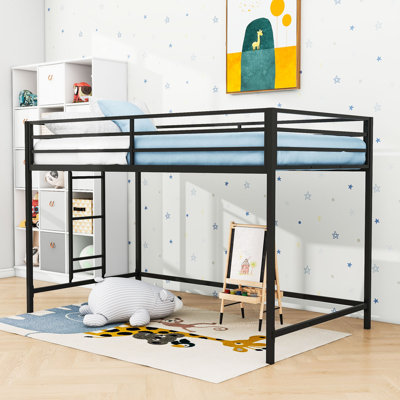 Annazette Twin Size Metal Loft Bed Frame With Ladder And Guardrails