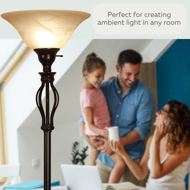 Stella 72" Torchiere Floor Lamp with Elegant Alabaster Glass Shade
