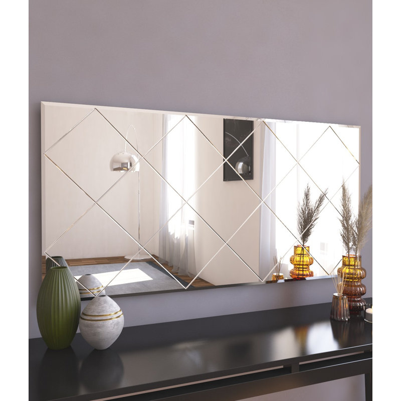 Miroir mural Modern Argyle, 23,6 po x 47,2 po x 0,9 po | 100% panneau de fibres à densité moyenne avec finition écologique Flotale-E | Motif géométrique blanc élégant | Parfait pour la décoration intérieure, le salon ou le vestibule, montage mura