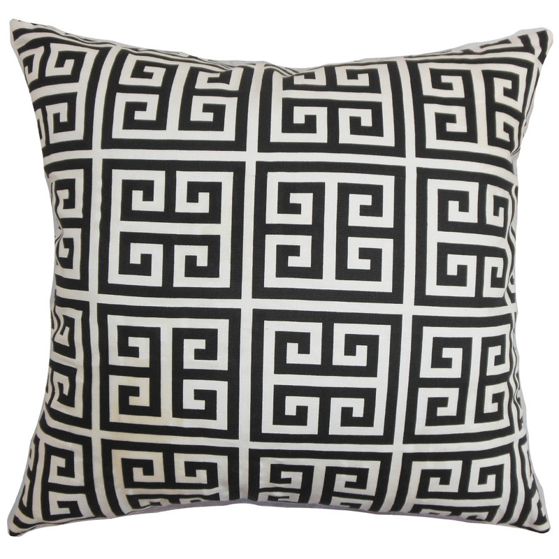 Paros Geometric Feather Reversible Throw Pillow, Black/White, 26" x 26"