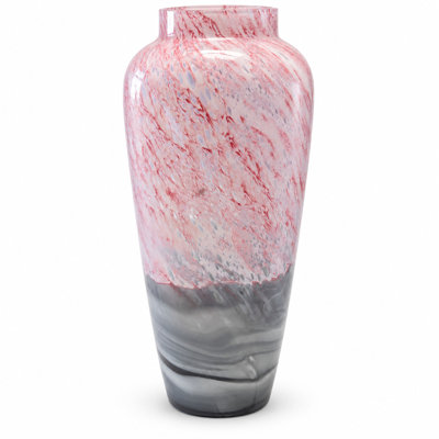 Contemporary 17-Inch Tall Pink and Gray Decorative Glass Table Vase for Modern Home Décor