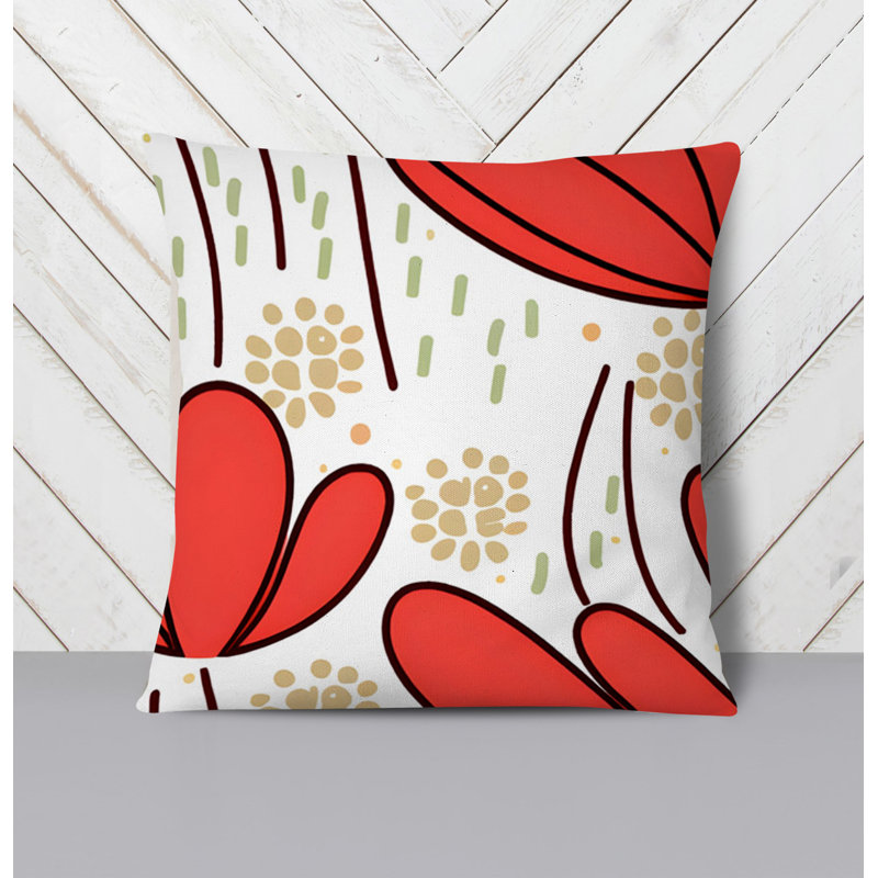 Throw Pillow With Insert, White/Red Floral 4, 16"H x 16"W