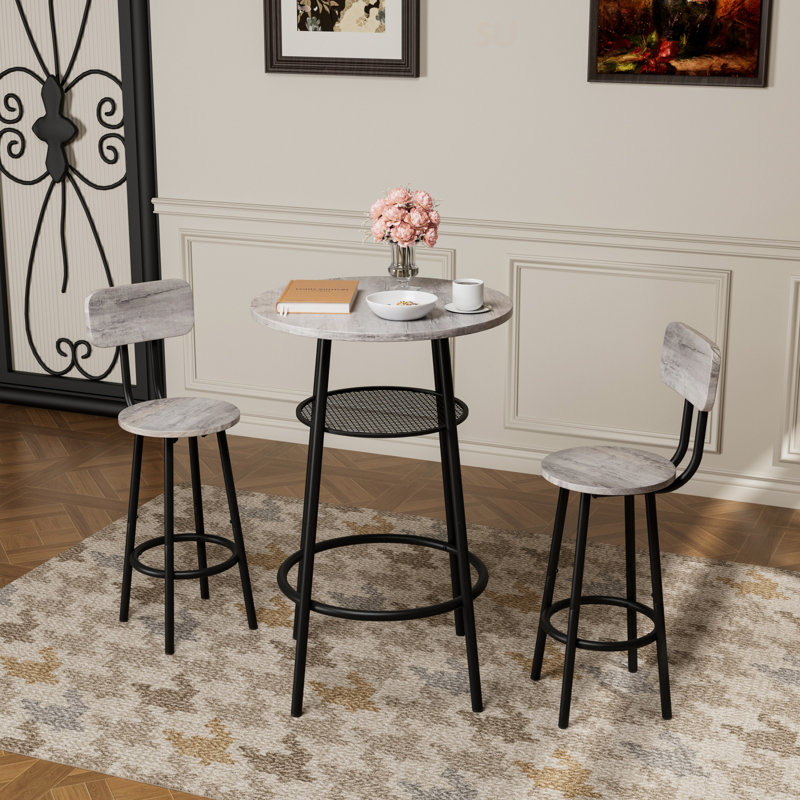 3 Pieces Round Bar Table Set With Backrest And Partition, Perfect For Small Spaces And Modern Kitchens, Includes 2 Stools, Dining Table Set