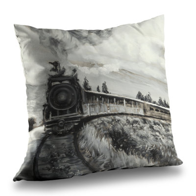 Steam engine train throw pillow - Transportation decor insert