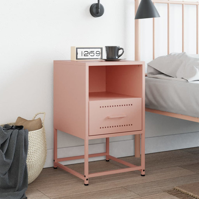 Andrietta 36cm W Steel Bedside Table, Pink, 2