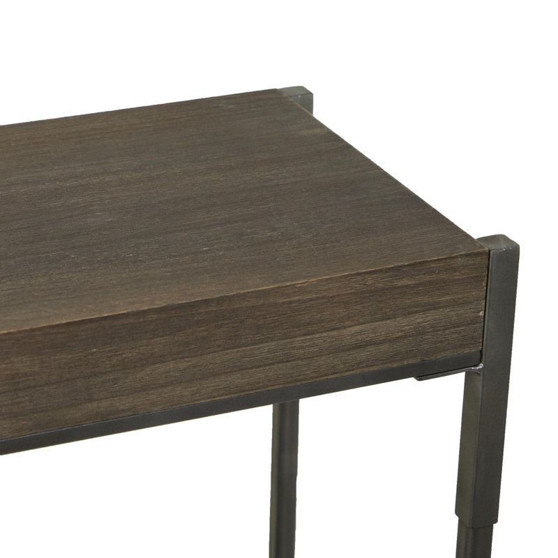 Console en métal 1 tablette grise avec plateau en bois brun