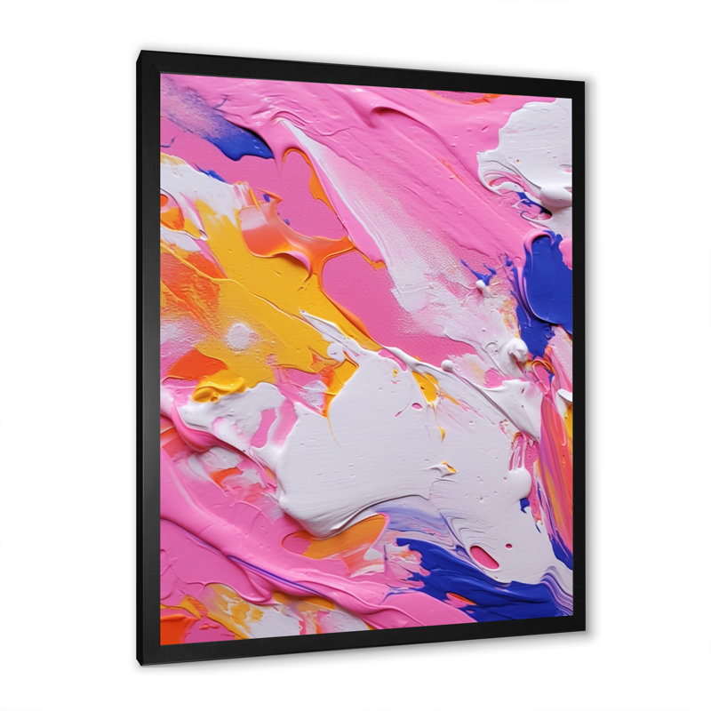 Rose, bleu, jaune et liquide, art - impression, Cadre simple noir, H 32 po x l 16 po x P 1 po