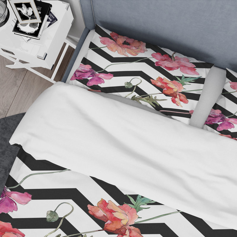 Fleurs botaniques roses - Ensemble de housse de couette floral - Polyester en microfibre