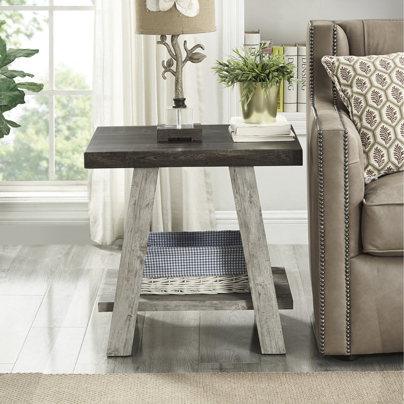 Table de bout bicolore en noyer vieilli et gris avec espace dans les tons, Gris anthracite, Gris