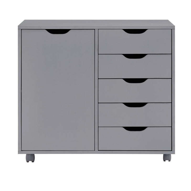 Gray Medium Wood 5-Drawer Mobile Lateral File Cabinet