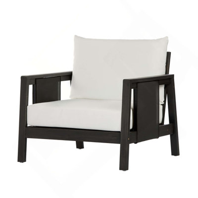 2 pièces Fauteuil club extérieur en bois d'acacia hydrofuge avec accents et coussins en textilène pour patio, cour arrière, terrasse