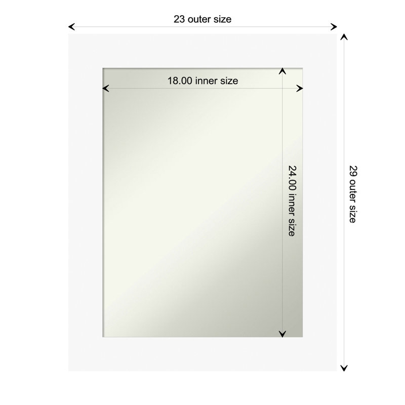 Jion Solid Wood Rectangle Wall Mirror, White, 29.5" x 23.5"