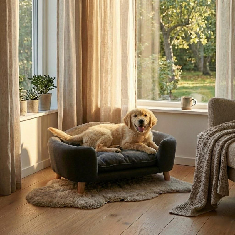 Canapé-lit moderne en tissu pour chien, Gris foncé