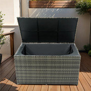 200-Gallon Wicker Outdoor Storage Box - Patio Deck Box with Lid for Cushion Storage