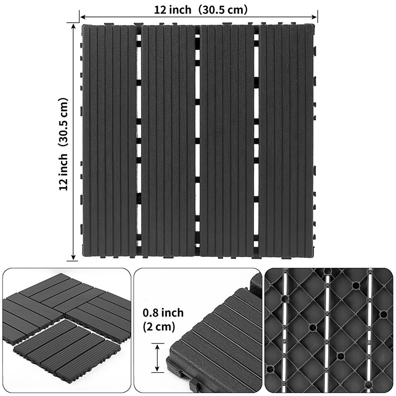 Plastic Interlocking Decking Tiles, Grey