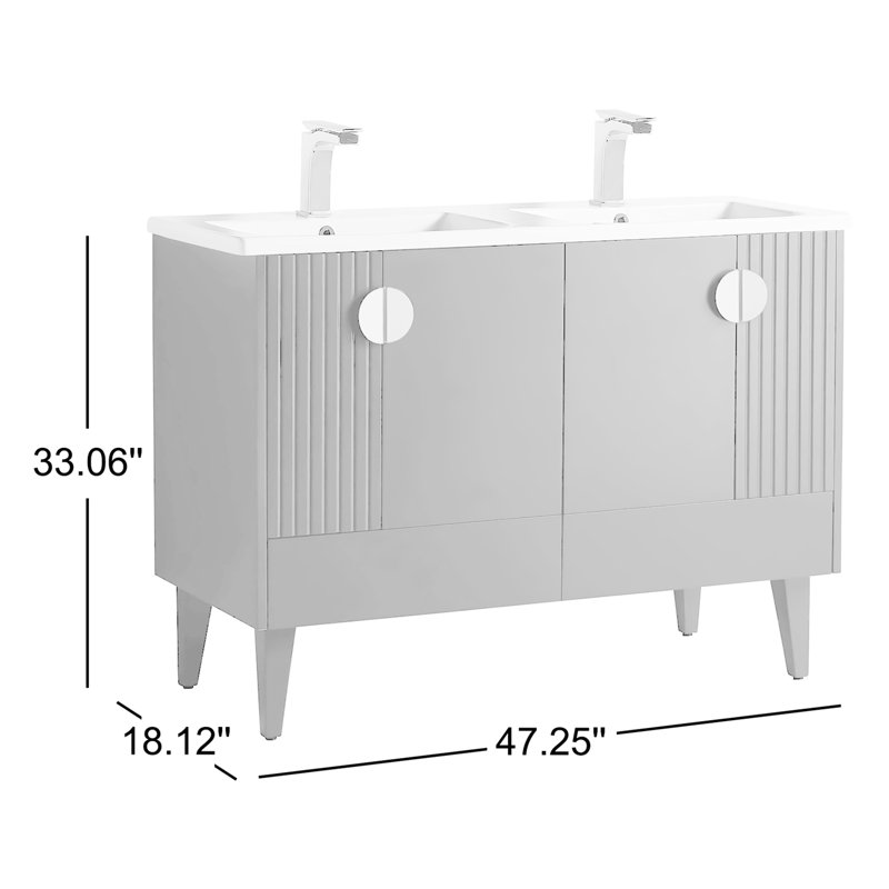 Saimah 47.25'' Double Bathroom Vanity with Ceramic Top, White Matte, Black