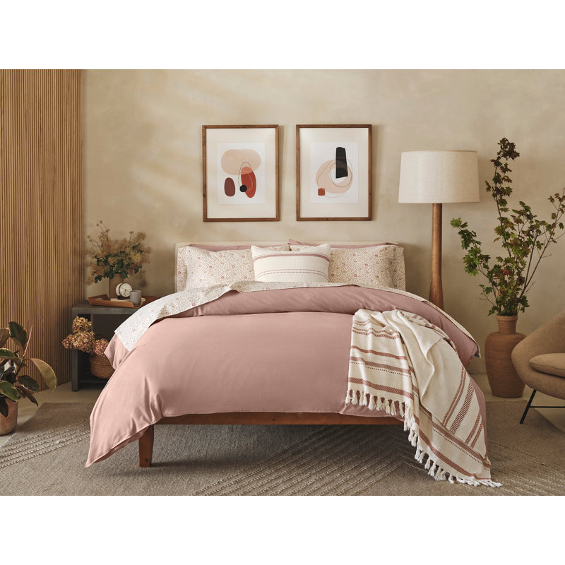 Housse de couette en percale organique froissé, Housse de couette pour lit simple, Chambray praline