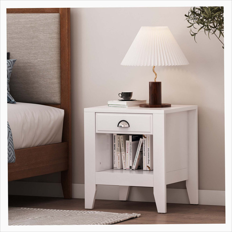 White Faux Wood Minimalist Rectangular Side Table