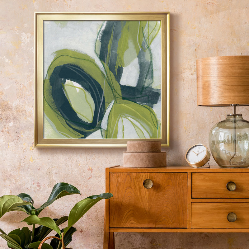 Verdigris Motion I - Print on Canvas, 30.5" H x 30.5" W x 1.5" D, Gold Framed Canvas