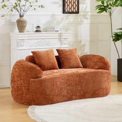 Boneless Curved Loveseat With 2 Throw Pillows