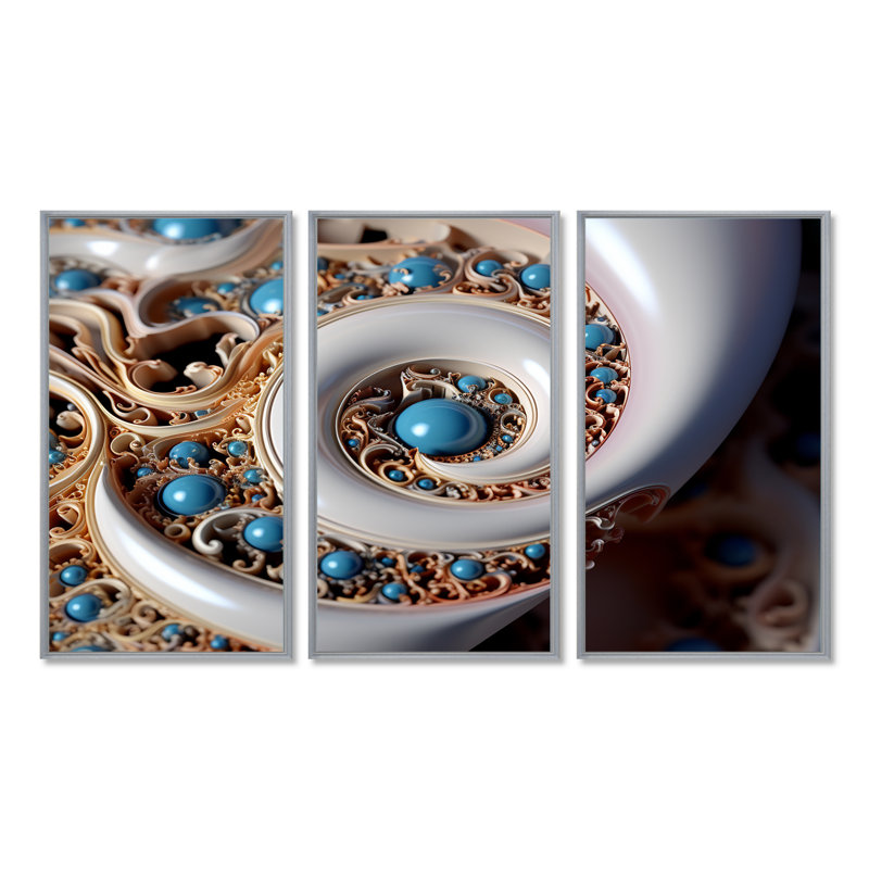 Tourbillon tourbillonnant bleu et bleu - ensemble d'art mural spirales abstraites, Encadrement argenté