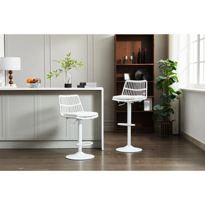 2 tabourets de bar, siège réglable pivotant à 360 °, 34,34 po à 42,91 po, repose-pieds à motif pour la cuisine et la salle à manger, base en métal ferme, blanc, limite de poids de 250 lb d'une chaise à hauteur de comptoir avec repose-pieds, de