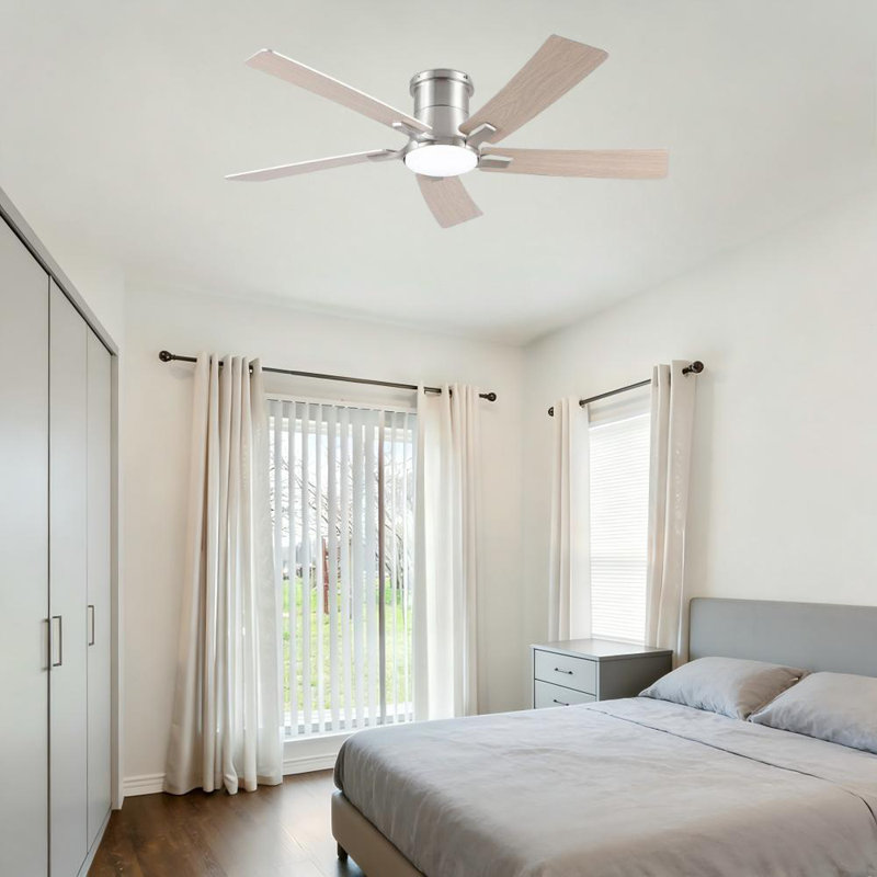 Ventilateur de plafond encastré moderne en nickel brossé 46 po avec DEL intégrées, télécommande et 5 pales deux tons Modern