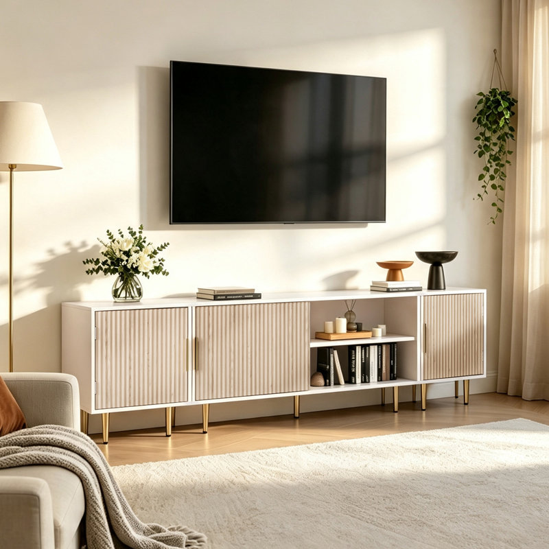 Modern Entertainment Center For Up To 80" TV, TV Stand With Storage Cabinet For Living Room, Bedroom, Oak