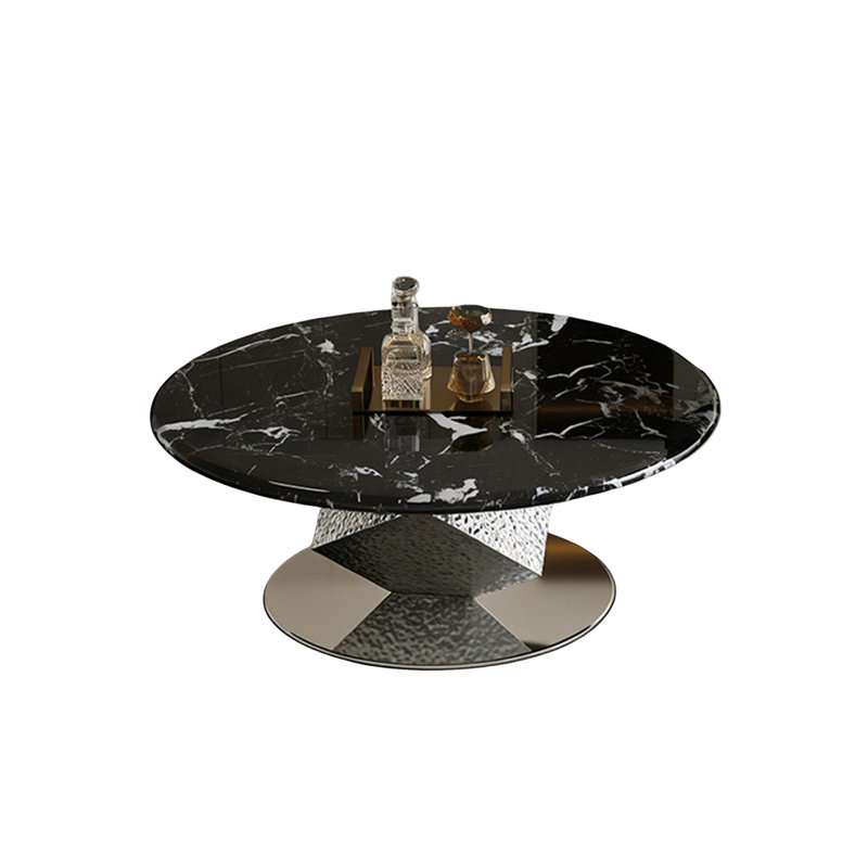 Italian-style creative marble coffee table, 15" H x 35.4" W x 35.4" D, Black