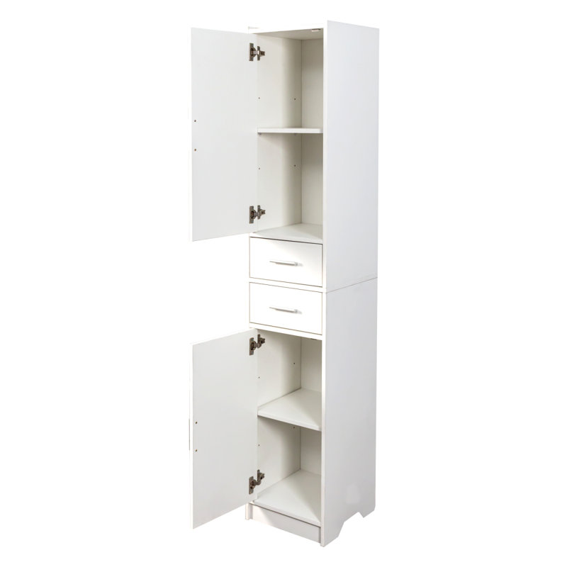 Armoire de rangement pour salle de bain de 70,87 po de hauteur avec 2 portes et 2 tiroirs, unité de rangement étroite, tablettes réglables, armoire de plancher pour salle de bain, salon, entrée, cuisine, blanc