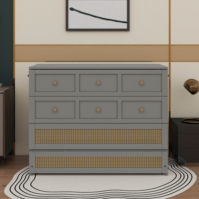 Lit escamotable double avec tiroirs, Gris