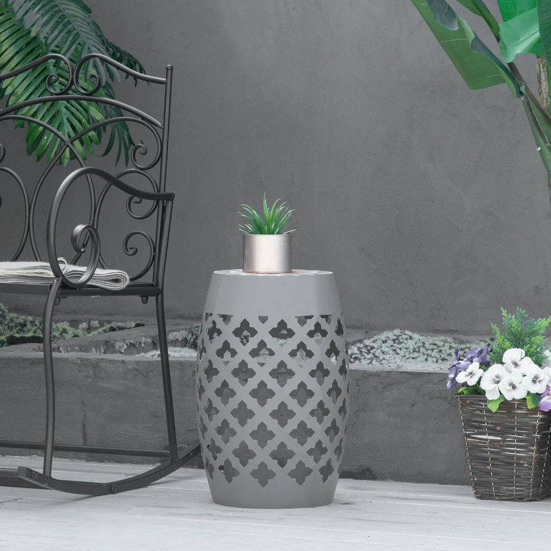 Table de bout ronde pour l'extérieur, élégante table d'appoint en métal à conception cylindrique creuse, support de boisson multifonctionnel facile à entretenir et résistant aux taches pour le patio