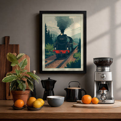 Steam Through Misty Mountains Vintage - Framed Print