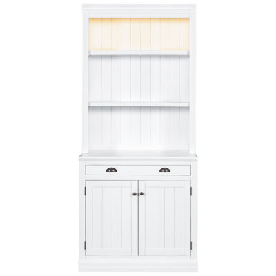 83.4"Tall Bookshelf Suite, Modern Bookcase Suite with LED Lighting,Doors and Drawers,2-Piece Set