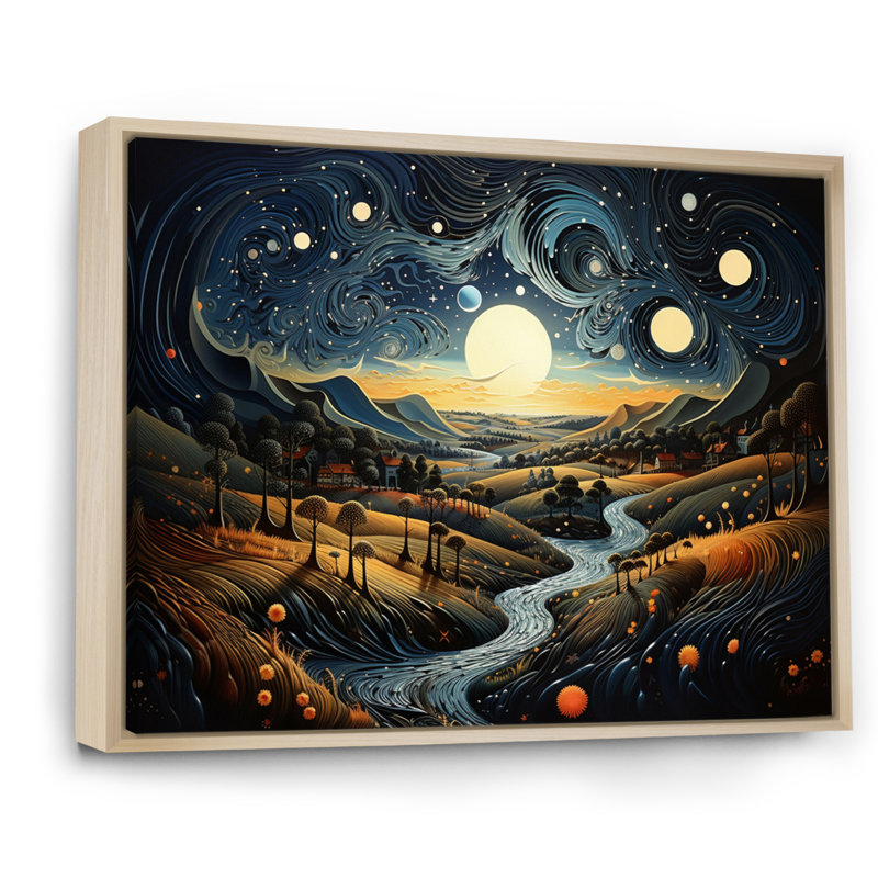 «Countryside Starry Countryside Night II», reproduction sur toile, H 24 po x l 32 po x P 1 po, Cadre naturel flottant