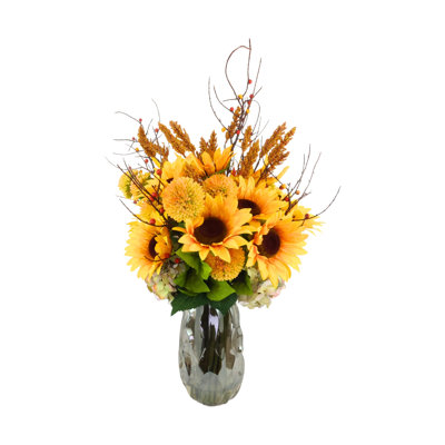 Sunflower Centerpiece with Hydrangeas and Dahlias