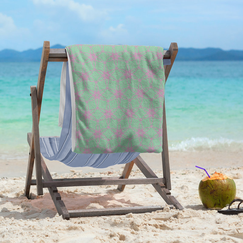 Serviette de plage à cercles ornés classiques, Vert et rose