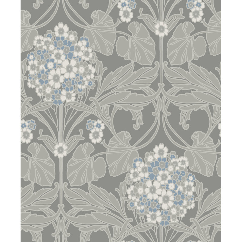 Mamadou Floral Hydrangea 10.05 m x 53 cm Wallpaper Roll, Grey/Taupe/Blue/White