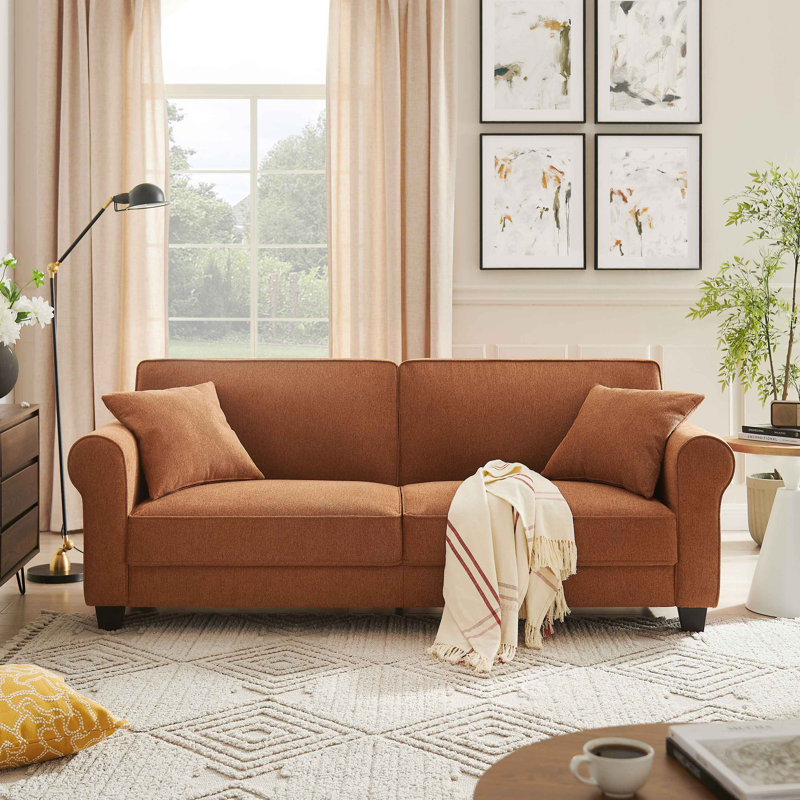 Reva 218.9Cm Rolled Arms Sofa, Rust Linen Blend