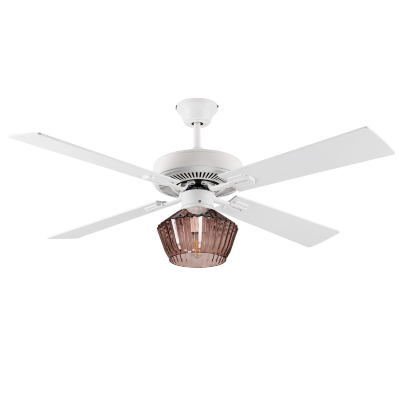 52''W Almedacheatham 4 - Blade Ribbed Glass Ceiling Fan with Remote Control and Light Kit Included, Purple/Brown