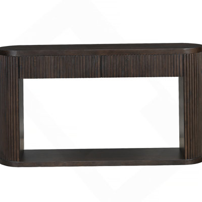 TREXM  Oval Fluted Console Table with 2 Drawers and Bottom Shelf, Wood Entryway Table with Smooth Metal Slides for Living Room, Entryway (Espresso)