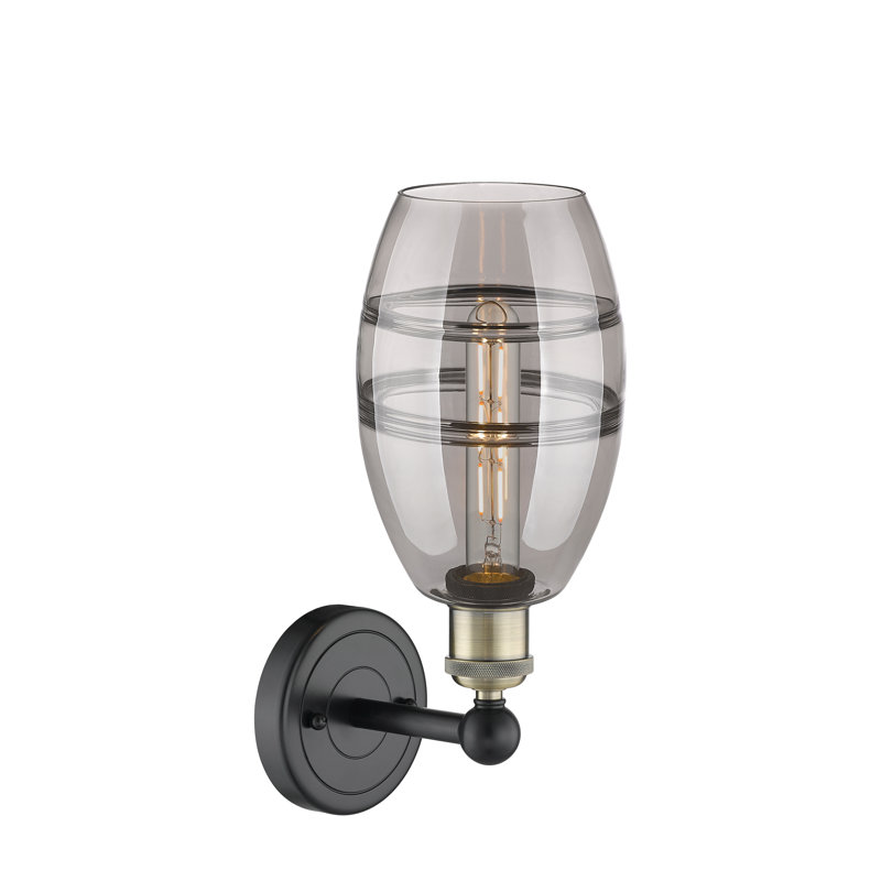 Applique murale en acier Bettylou, Gris fumée clair, H 10,38 po x l 5,88 po x P 7,44 po, Laiton antique noir