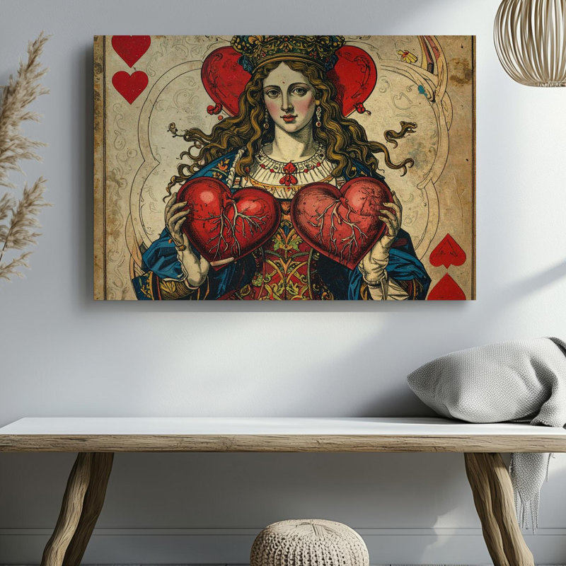 Toile, reine des cœurs, H 20 po x l 20 po