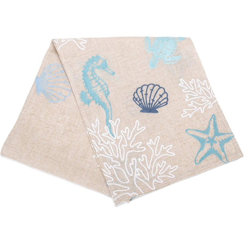Chemin de table brodé - Design bord de mer - Décor de style bord de mer et plage