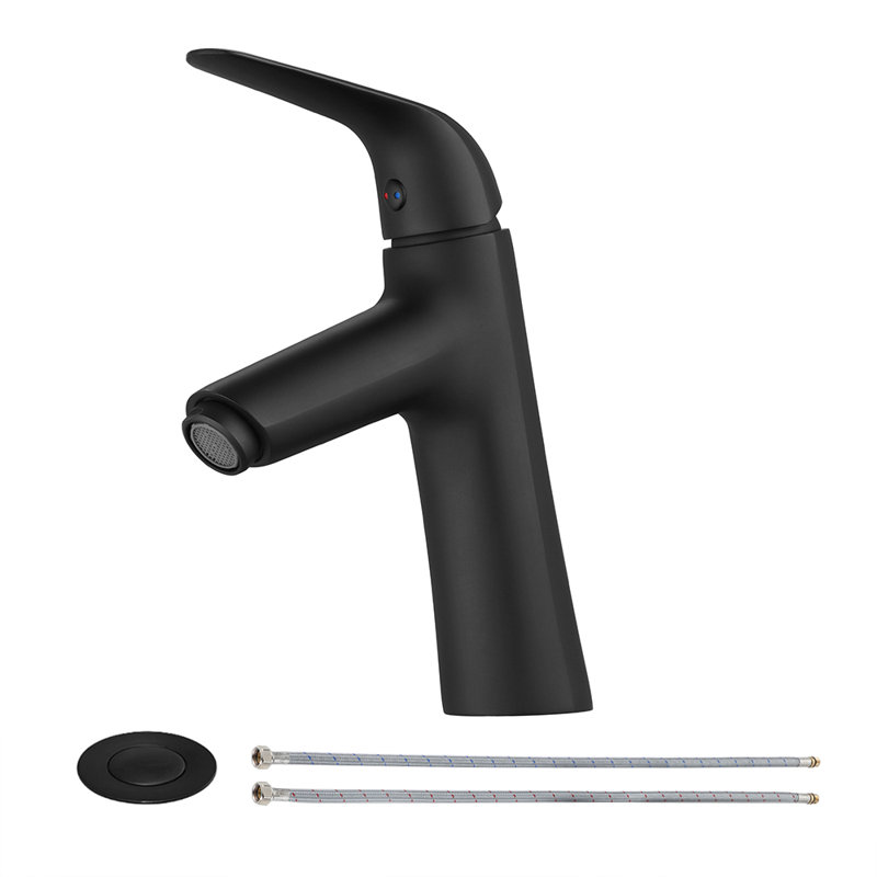 Single-handle Bathroom Faucet with Drain Assembly, Matte Black