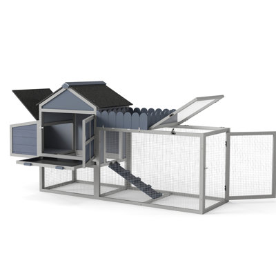 Poulailler 80 pouces 2 avec nichoir, filet, jardinière et toit, conçu pour la cour arrière, gris, plateau coulissant hygiénique gris de 80 po, poulailler confortable dans la cour arrière
