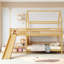Lit double superposé en forme de maison double avec glissade, lit de jeu avec escalier de rangement, deux méthodes de placement, conception silencieuse-131206729