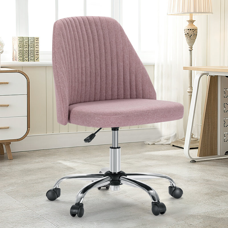 Mercier Upholstered Armless Task Chair, Home Adjustable Swivel Makeup Chair, Pink